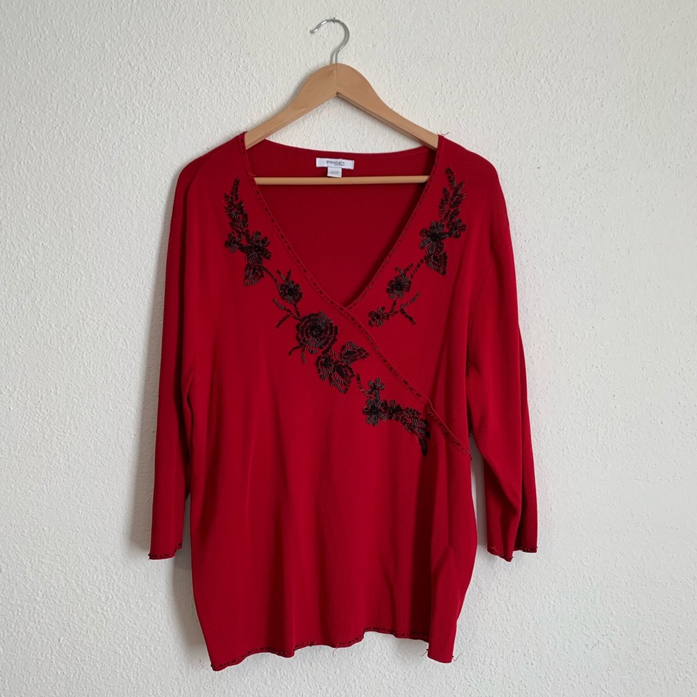 Red beaded Top, Size 22/24